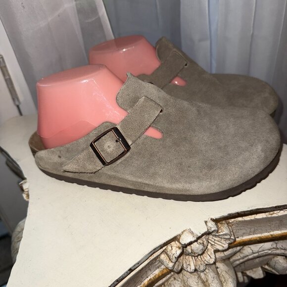Birkenstock Boston Suede Soft Footbed Clogs Taupe  W US 8 EU 39 EUC Worn Once - Picture 3 of 14